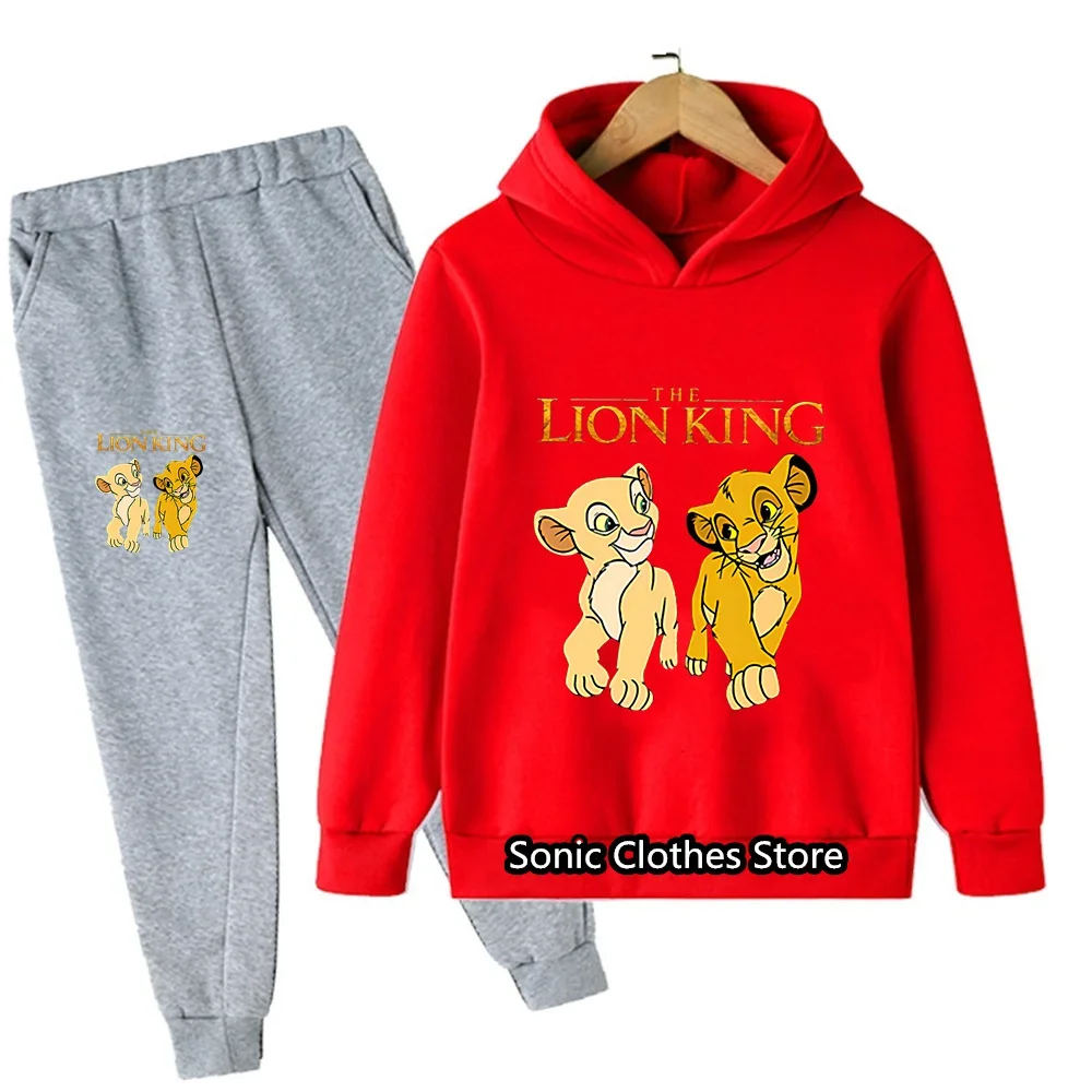 thumbnail image 1 of Ropa para niños de Disney con dibujos animados de animales y Simba, traje de algodón para niñas, sudaderas con capucha y pantalones de El Rey León de dibujos animados, conjuntos casuales de 2 piezas p, 1 of 5