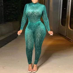 Jumpsuits and Rompers Leopard Printed Bodycon Autumn Winter New High Waisted Full Sleeve Sexy Evening Night Club Jumpsuits Hot