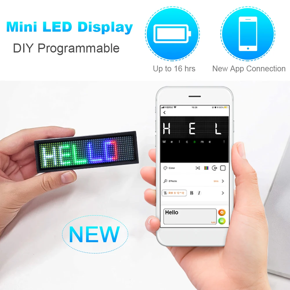 Mini LED Digital Display DIY Programmable Scrolling Message Board Bluetooth APP Control Name Badge Module Price Tag USB Charging