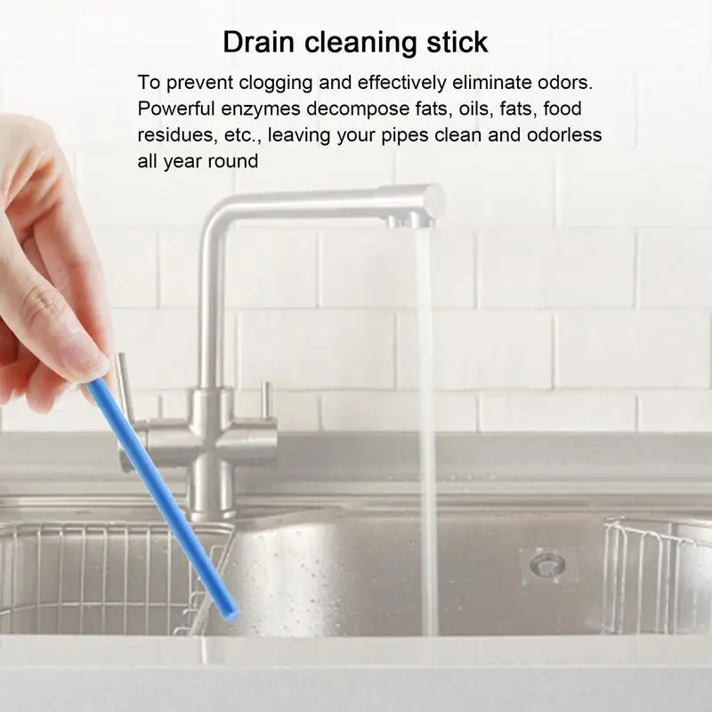 Sink Drain Sticks Drain Cleaner Sticks Clog Remover 14Pcs Sewer Floor Drain Deodorizing Stick Pipe Unclog Cleaning Rod For 5