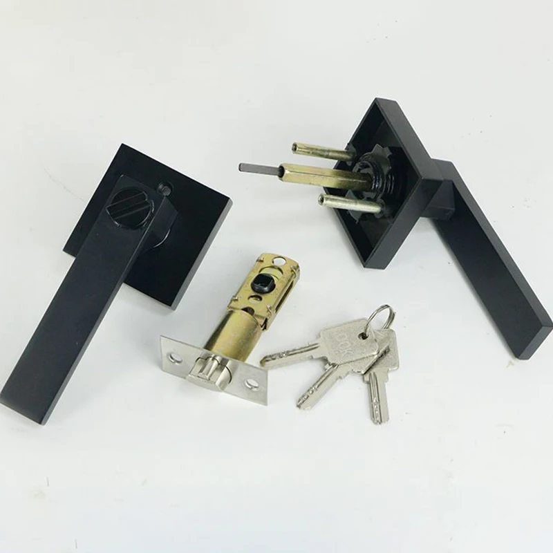 Door Handle Lock Square Channel Privacy Mask Interior Bedroom Bathroom Three-Bar Spherical
