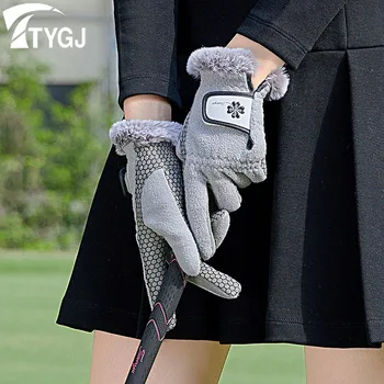 TTYGJ 여성용 방한 따뜻한 장갑, 손목 보호대, 미끄럼 방지 플리스 골프 장갑, 왼손 및 오른손, 가을 및 겨울, 1 쌍