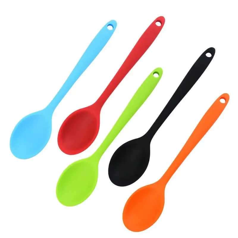 Thermostability Silicone Long-Handled Soup Spoon Tableware Solid Color Child Kitchen Silicone Flatware Utensils Accessories silicone spoon,soup spoon