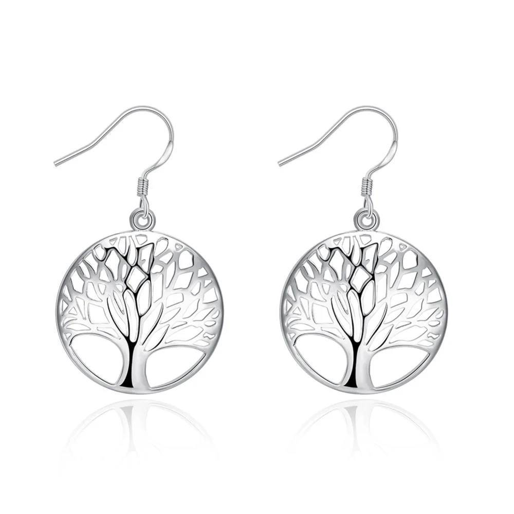 Hot 925 Sterling Silver Hollow Carved Round tree drop Earrings for Women high quality fashion Jewelry party Christmas Gift