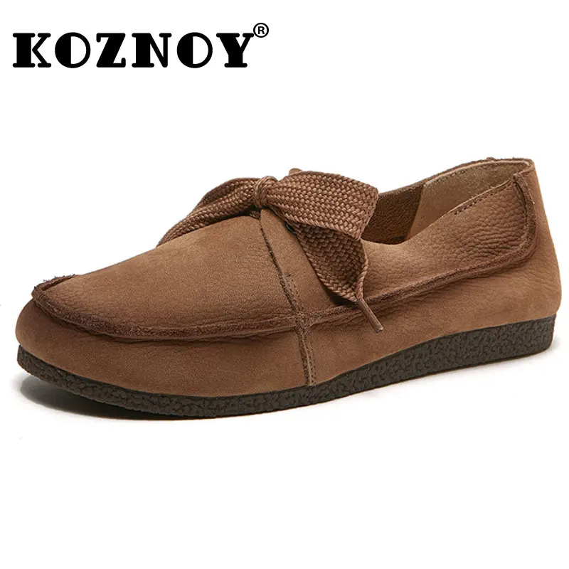 

Koznoy 1.5cm Genuine Leather In Women Shoes Flats Artistic Natural Cow Suede Summer Round Toe Leisure Ladies Retro Lace Up Comfy