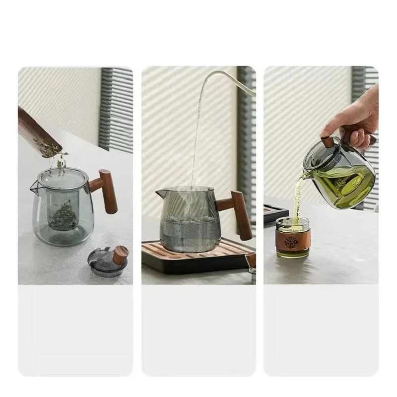 GIANXI Tea Pot Heat-Resistant Glass With Walnut Handle Chinese Drain/Storage Tea Tray Home Hospitality Kung Fu Teapot Set tea set