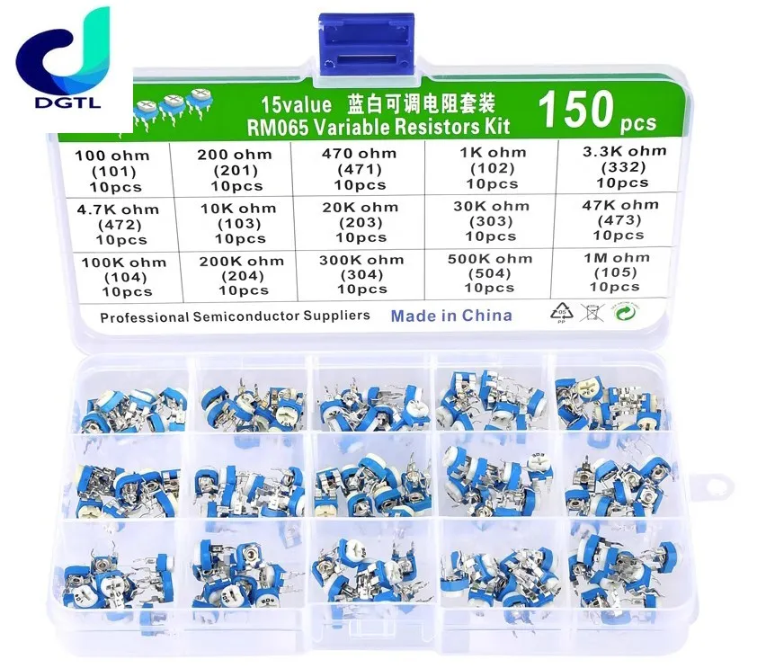 

150pcs/set RM065 Trimming Potentiometer Variable Resistors Assorted Kit Electronic Diy Kit 15 Values Each 10pcs with box