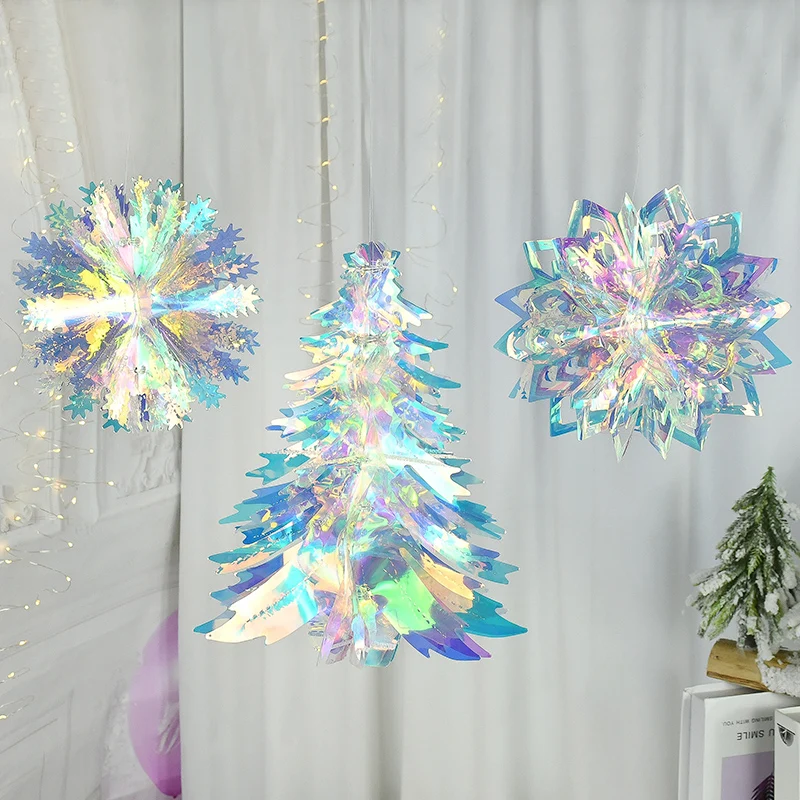 

1Pc Shiny Rainbow Honeycomb Snowflake Xmas Tree Star Ornament 3D Iridescent Christmas Tree Decorations New Year Navidad Gifts
