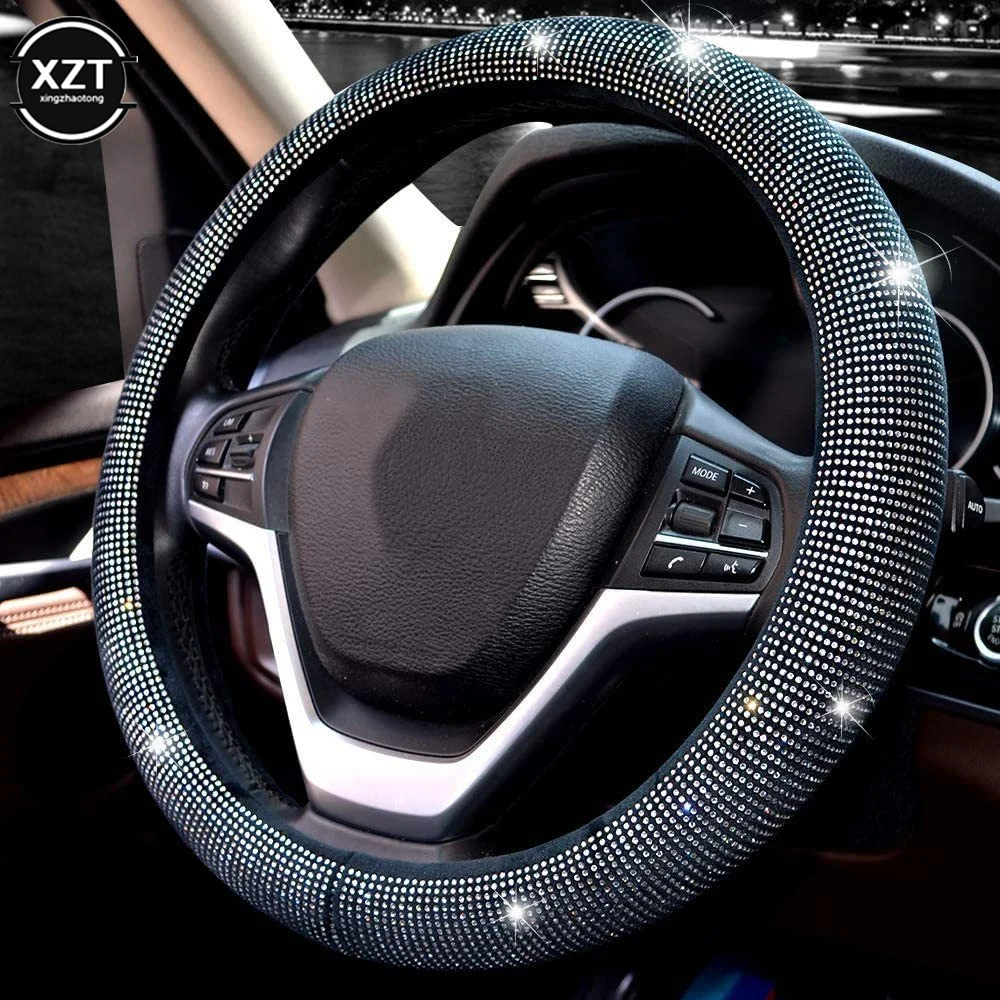 38CM Rhinestones Steering Wheel Cover Car Breathable Anti-Slip Protector