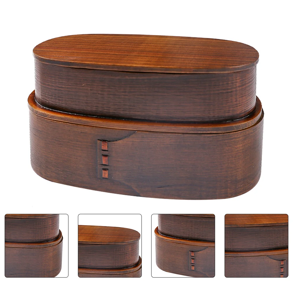 

1Pc Wooden Double Layers Lunch Box Japanese Style Bento Container (Light Brown)