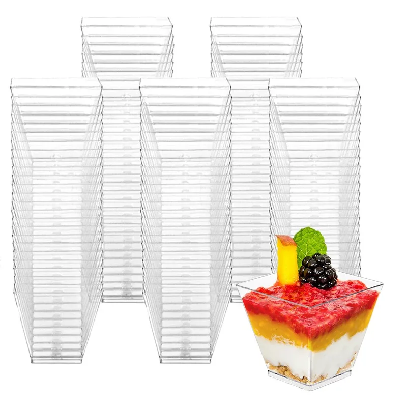 Dessert Cups Plastic Dessert Cups 20/50PCS2OZ Transparent Dessert Cup Disposable Mini Trapezoidal Cup Restaurant Party Dessert Fruit Ice Cream Container
