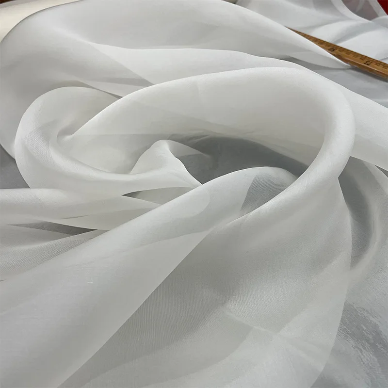 

138CM Wide 8MM Thin Solid Color White Silk Organza Fabric for Bubble Dress Clothes DIY Clothing Decoartion Stiff Fabric Y193