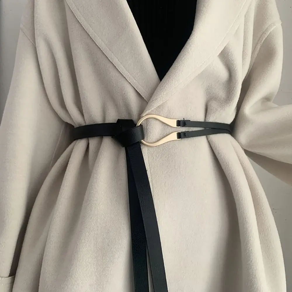 

Personality Adjustable No Punching Dress Coat Women PU Leather Belt Knotted Waist Strap U-Shape Buckle Waistband