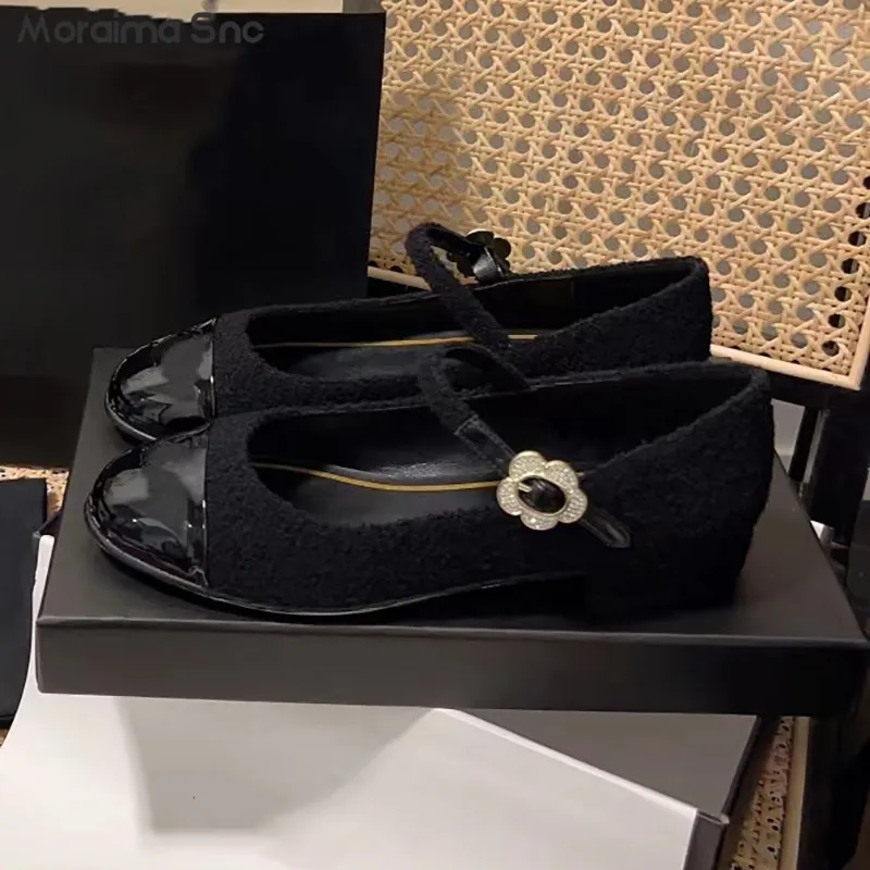 Flower Buckle Strap Mary Jane Leather Shoes Thick Heel Low Heel Round Toe Color Matching Buckle Strap Comfortable Women's Shoes