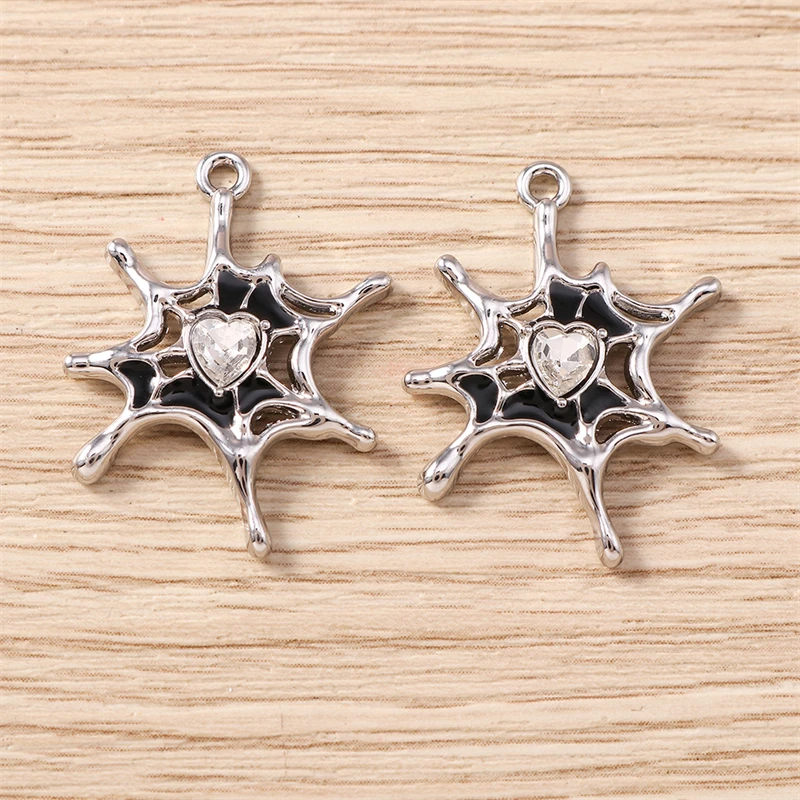 5 Stück 21 x 28 mm niedliche Kristall-Metall-Spinnennetz-Charms-Anhänger für Schmuckherstellung, Tropfen-Ohrringe, Halsketten, Armbänder, Zubehör, Geschenk – Detail 11