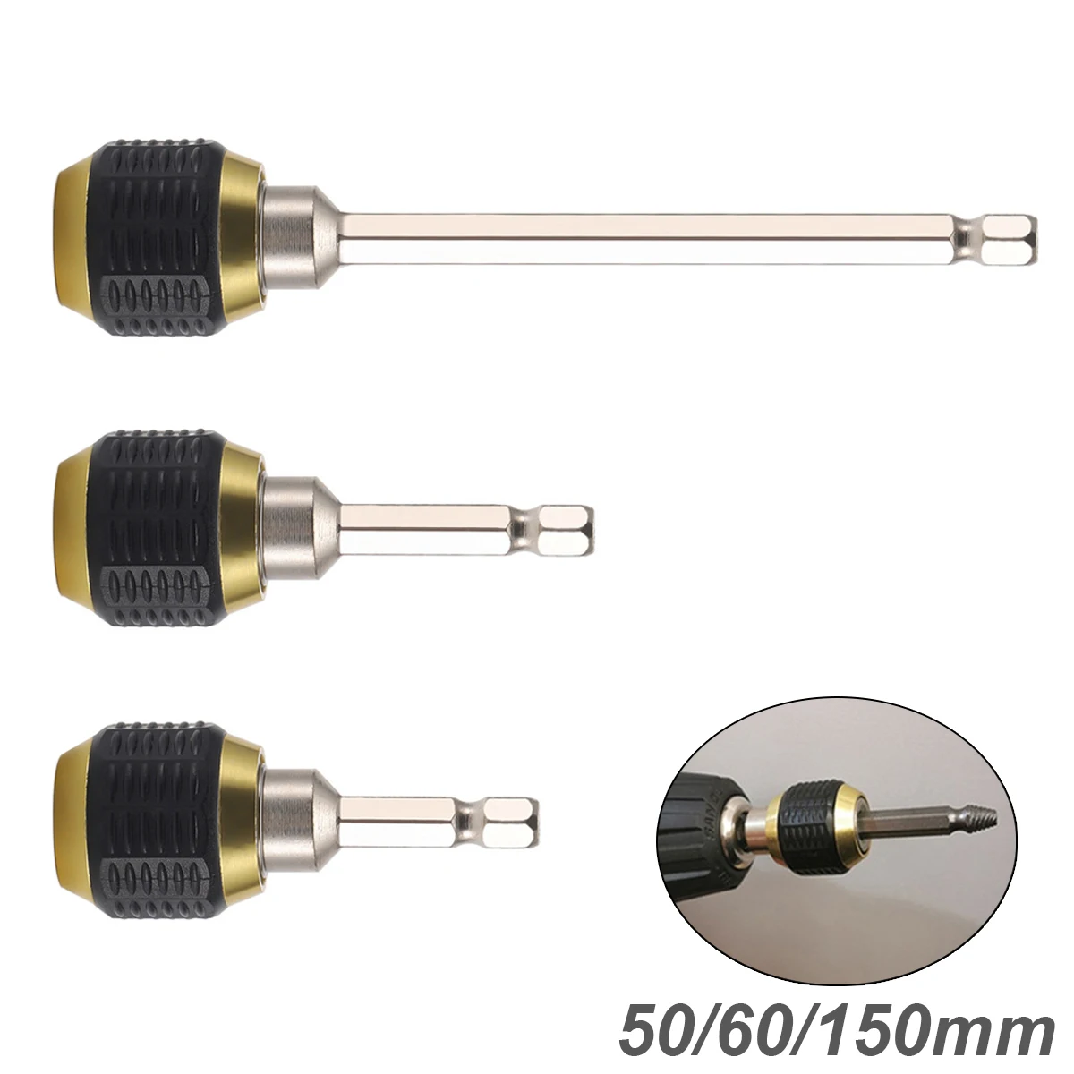 

Hex Shank Drill Bit Extension 50/60/150mm Hex Shank Drill Bit Self-Locking Drill Holder Quick Release Chuck Adapter Connector