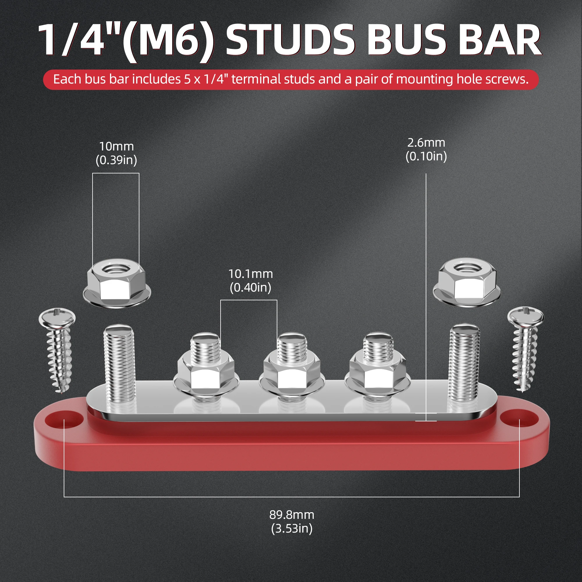 DaierTek Bus Bar 12V power distribution block with Cover 5 x 1/4" Studs Terminal Block Max 150A 48VDC Positive Negative for Auto