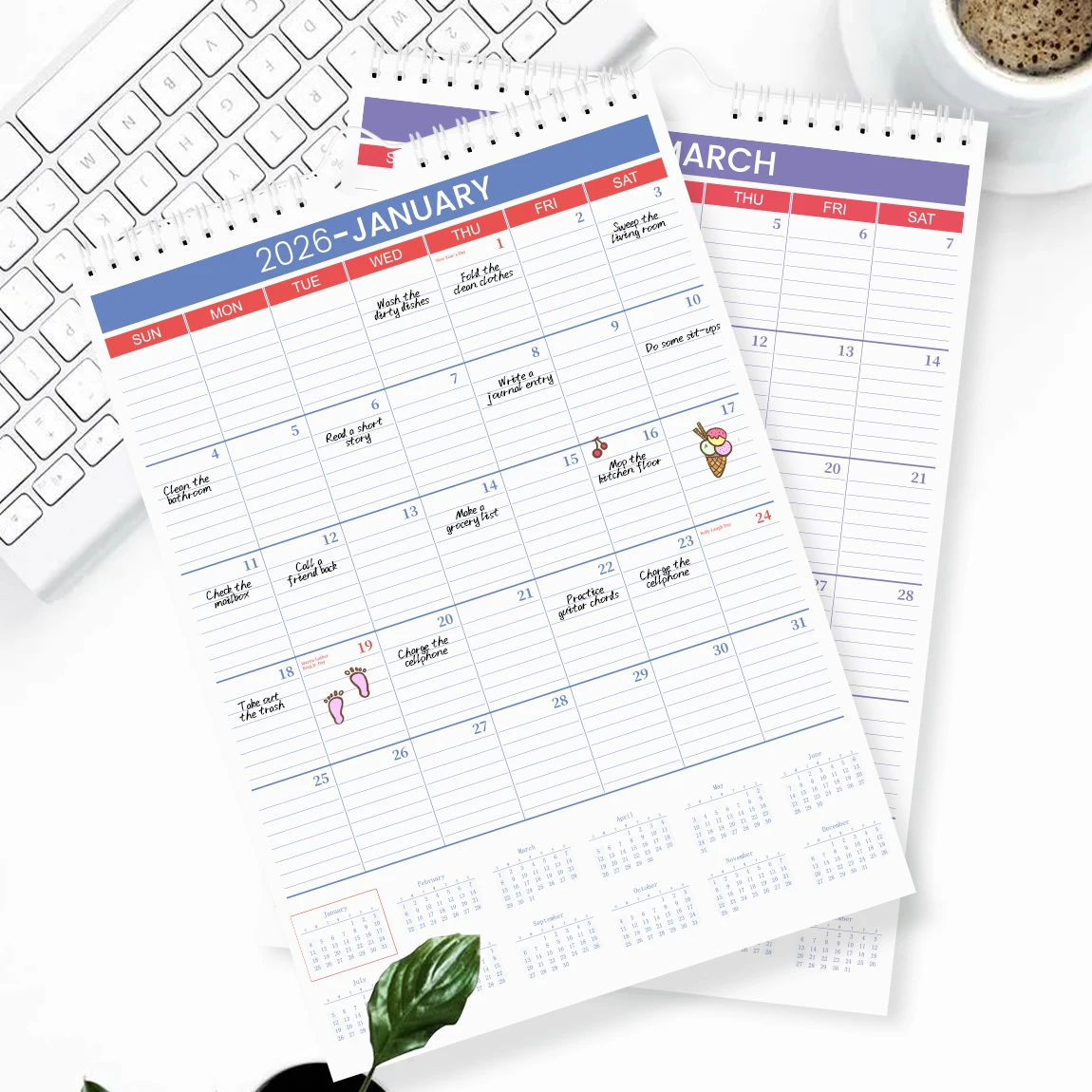 Large Wall Calendar for 2026 - Monthly Hanging Planner with Ample Writing Space, Spiral Bound for Home Office Organization