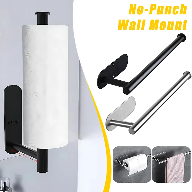 Adhesive Paper Towel Holder Under Cabinet Wall Mount for Kitchen Paper Towel,  Black Paper Towel Roll Holder Stick to Wall - AliExpress