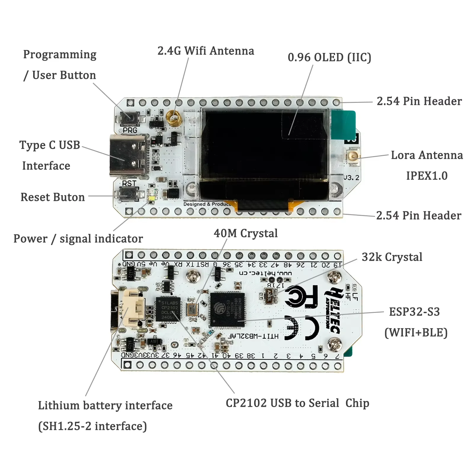 Heltec WiFi LoRa 32 V3 ESP32-S3 SX1262 개발 보드(OLED 포함) - Meshtastic IoT 노드 베어 보드 전용 DIY 메이커용