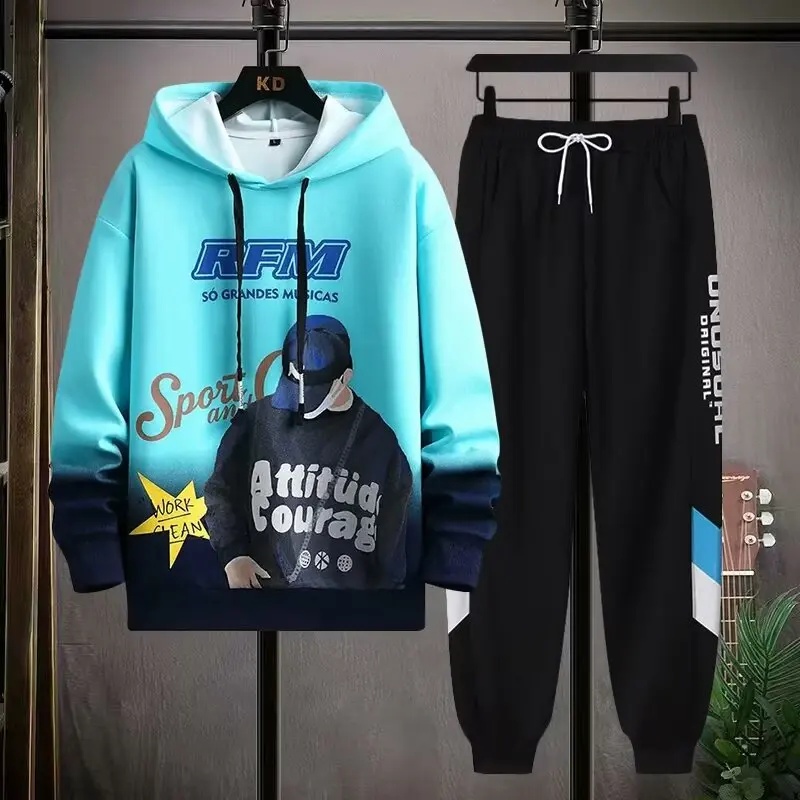 Spring Autumn Men's Suit Korean Casual Hoodie+sweatpants Two-piece Set Men Clothing Trouser+graphical Hoodies Tracksuit Men 2022 3