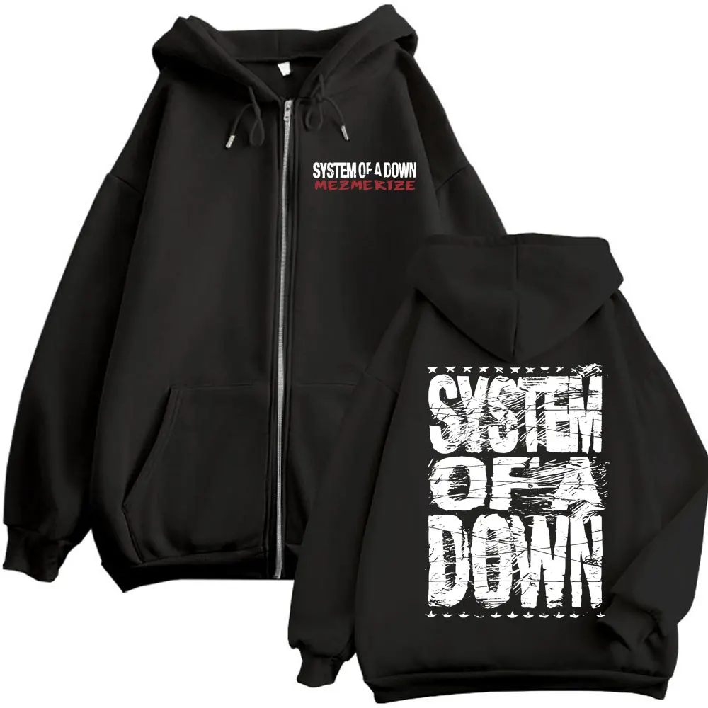 System of A Down Mezmerize Merch Zipper Hoodie Alternative Metal Music Zip Up Sweatshirts Rock Hip Hop Vintage Pullovers Unisex