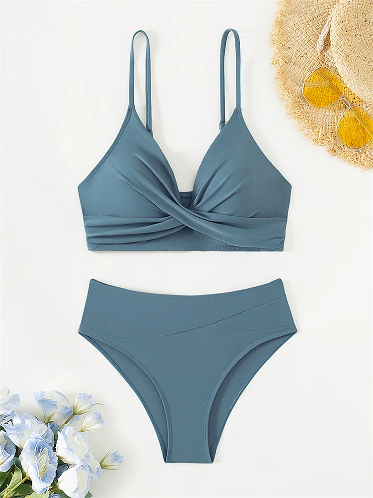 Bikini Swimsuit Women High Waist Swimwear 2024 New Solid Sling Bikinis Set Sexy Thong Bathing Suit For Female Summer Beach Wear