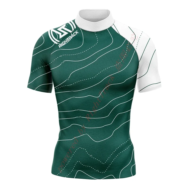 Sports Shirt Men's Short Sleeve Surfing Shirt Nautical Diary Lycra Rashguard RIGHTTRACK For Surf Sportswear Beach Swimwear UPF50 Clothes