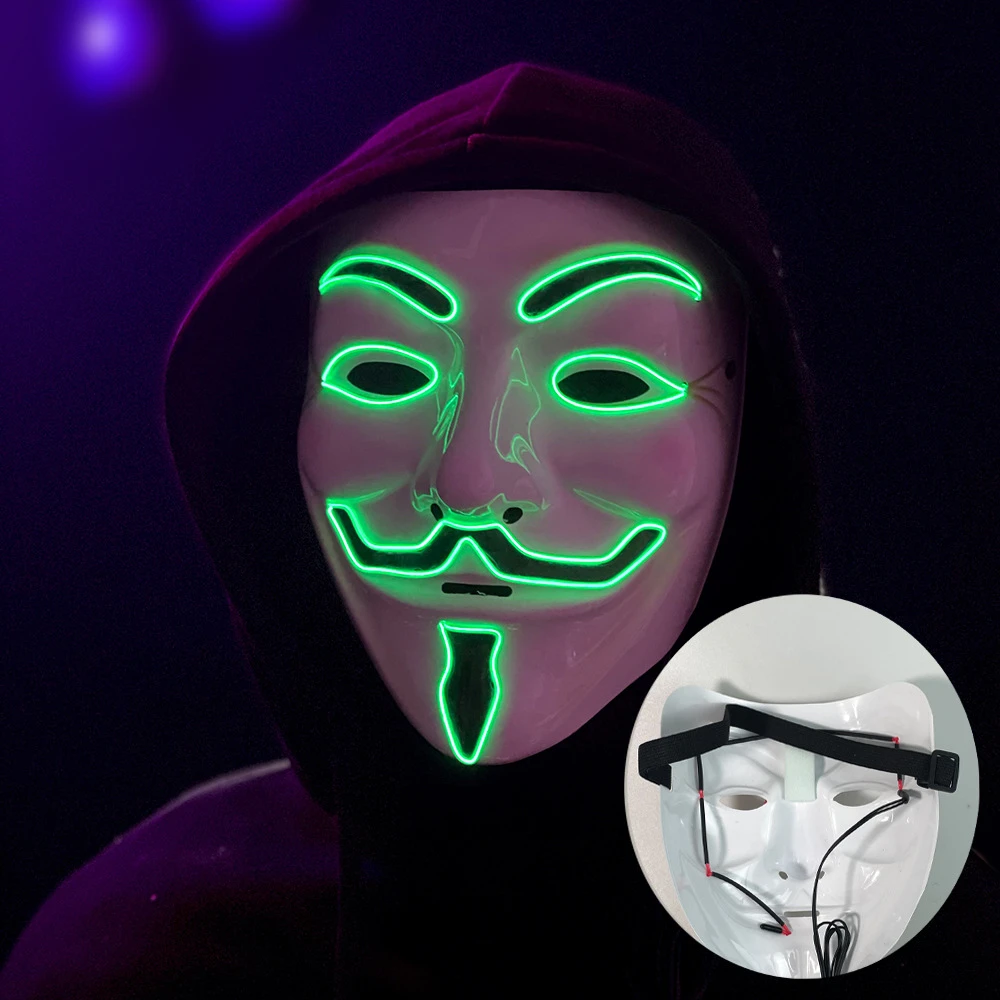 Led 해커 마스크 V Vendetta 마스크 성인 빛나는 Led 라이트 업 마스크 파티 의상 액세서리 소품 할로윈 마스크