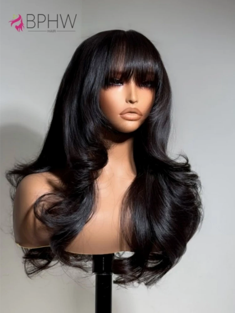 Human Hair Wigs BPHW 12A Body Wave Human Hair Wigs With Bangs 30 Inch Full Machine Made Wig Brazilian Wavy Short Bob With Bang