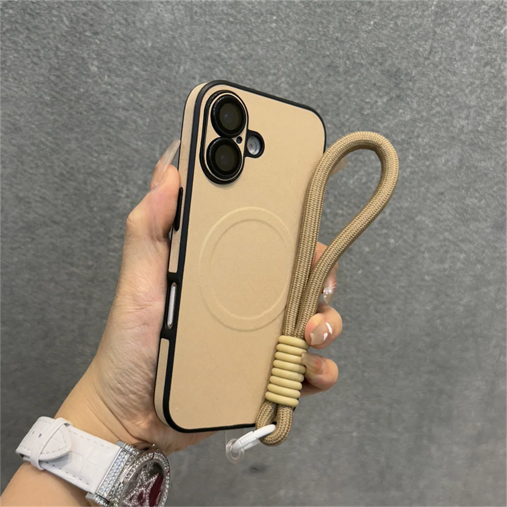 Elegant Magnetic Phone Case with Lanyard Bracelet and Wireless Charging Capability