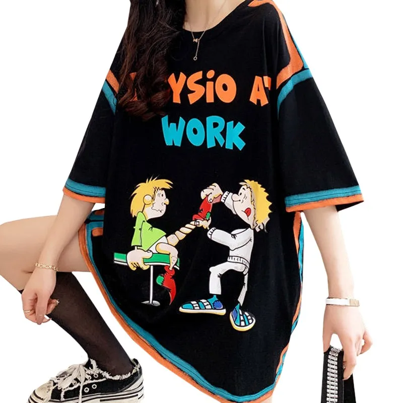 

Splicing Red Blue Strips New Arrivals Summer Girl T Shirt Print Two Playful Boys Letters Ysioa Wora Woman Tees Tops Black 2022