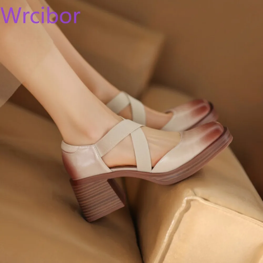 

Women's Sandals Cross Belt College Wind Wipe Color Middle Heel High Heel Sandals, Can Be Matched with A Skirt, Heel 6.5cm High