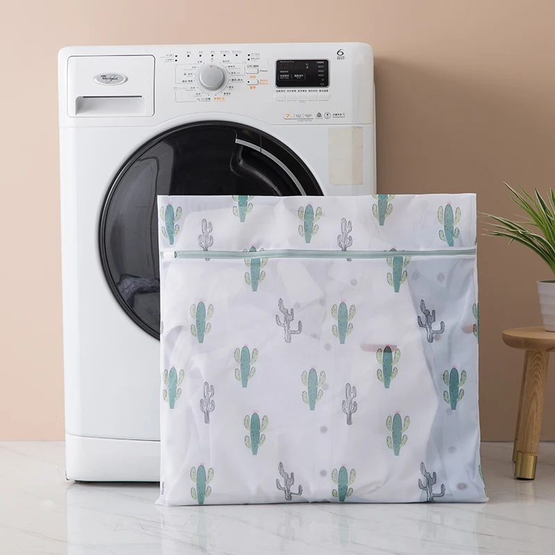 Laundry Wash Bags Print Cactus Portable Zipper Washing Bags Household Basket Dirty Clothes Organizer Foldable Anti-deformation 3