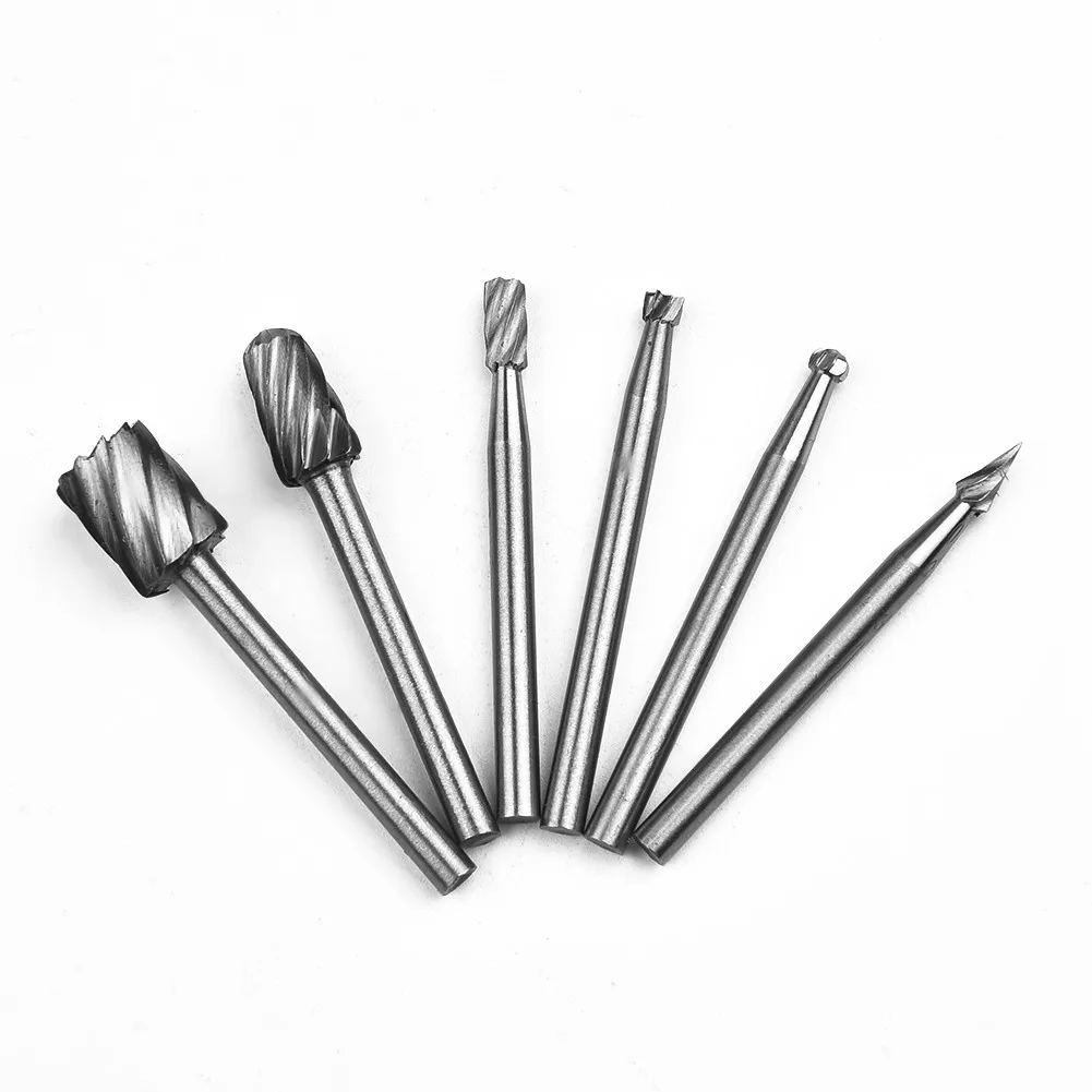 6PCS HSS Rotary Multi Tool Burr Routing Router Bit Mill Cutter Attachment Rotary Burrs Cutting Grinder Bit Metal Carving Milling
