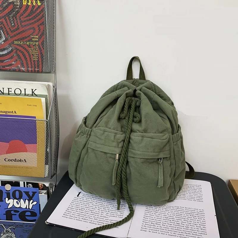 Washed Canvas New Version Fashion Of Cool Drawstring Bunches Backpack Retro Casual College Students Men's And Women's Bags
