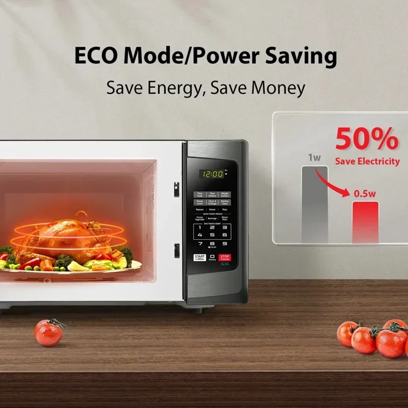 QJTOSHIBA Countertop Microwave Oven 0.9Cu Ft 10.6 Inch Removable Turntable 900W 6Auto Menus Mute & ECO Mode Child Lock LED Ligh