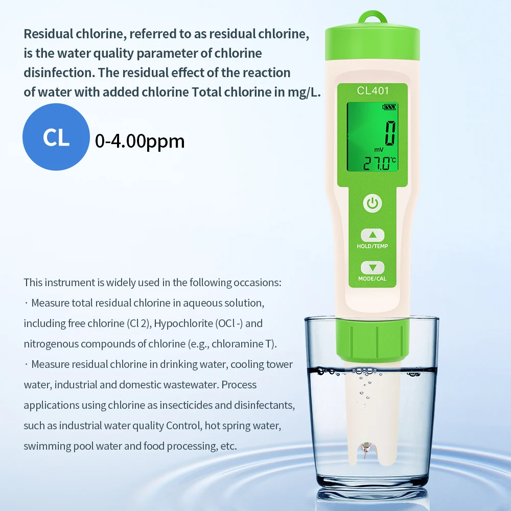 S2195df8784484f558411400d54a52eb4p 5 in 1 Chlorine Meter Pen Water Quality Detector PH, H2, ORP TEMP CL2 Tester Multi-function Spa Swimming Pool Chlorine Monitor Mallzona