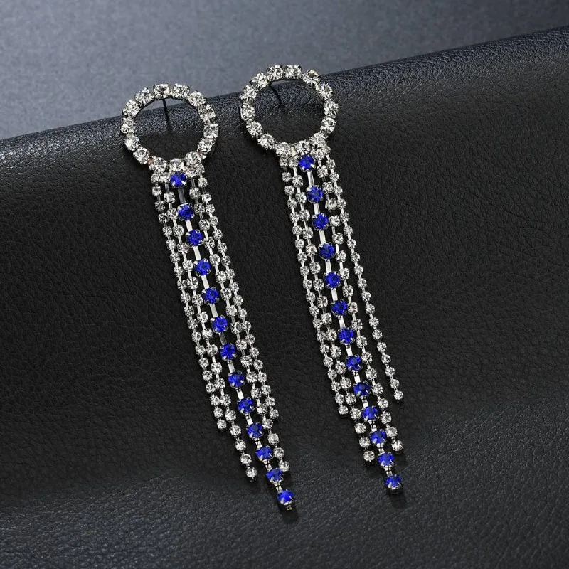 New Luxury Rhinestone Crystal Long Tassel Earrings for Women Bridal Drop Dangling Earrings Party Wedding Jewelry Gifts 5