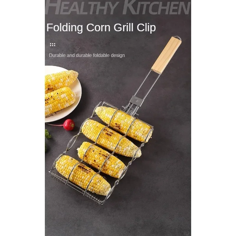 Outdoor Clip Foldable Grilled Corn Clip Barbecue Tool Barbecue Mesh Convenient Stainless Steel Hot Dog Grill