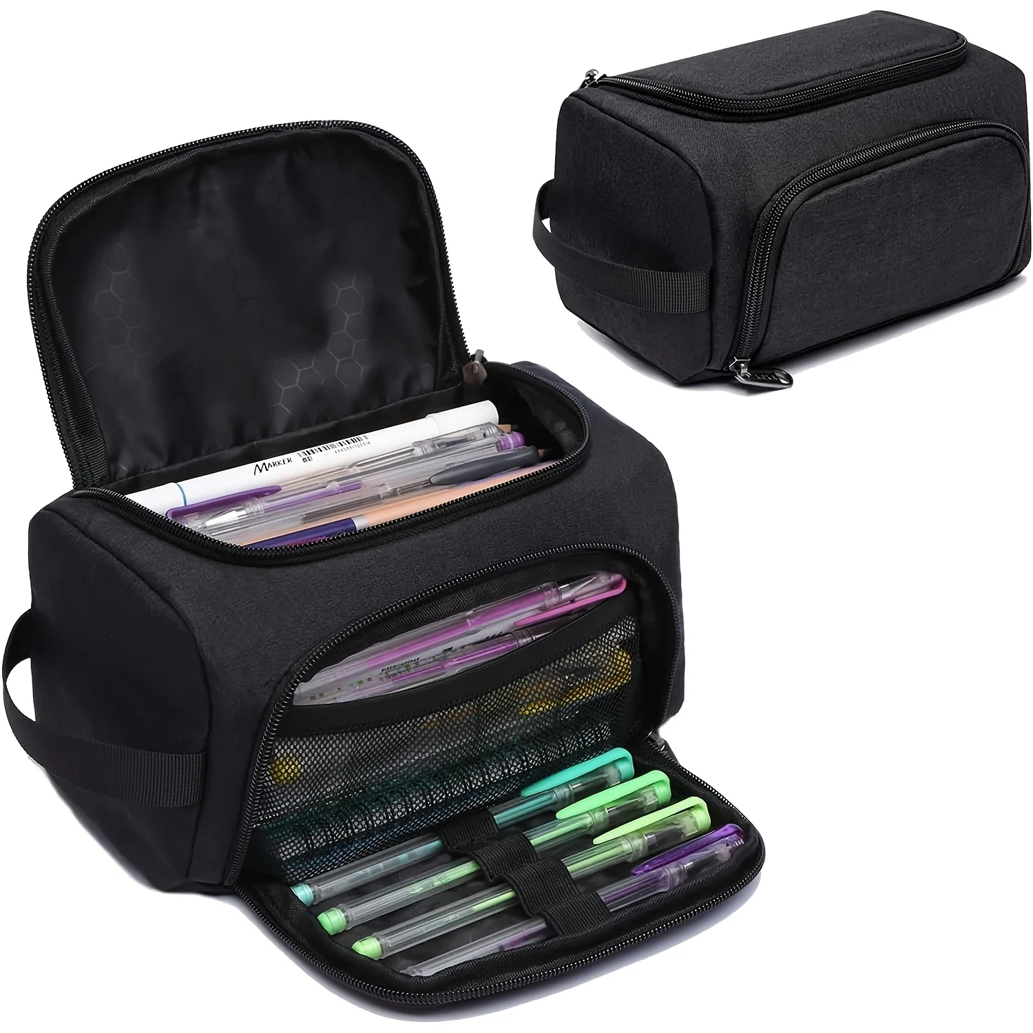 Large Capacity Pencil Case Polyester Multi-Compartment Organizer with Handle Portable Durable for School Office Teens Gift