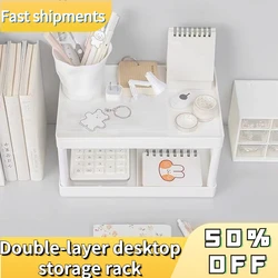 Desktop Storage Rack Organizer Double-Layer Cosmetic Stationery Storage Holder Table Sundries Display Shelf for Bathroom Office