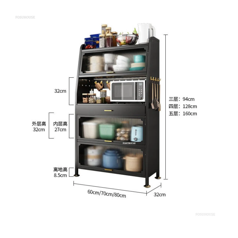 Dust-proof Carbon Steel Kitchen Cabinets Multi-functional Storage Cabinet for Kitchen Furniture Microwave Oven Storage Cabinet 6