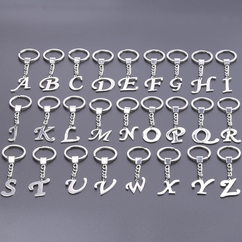 Letters Key Chain Stainless Steel Jewelry Women/Men Accessories Supplies Key Ring Big Alphabet Bag Ornaments Car Key Holder Gift