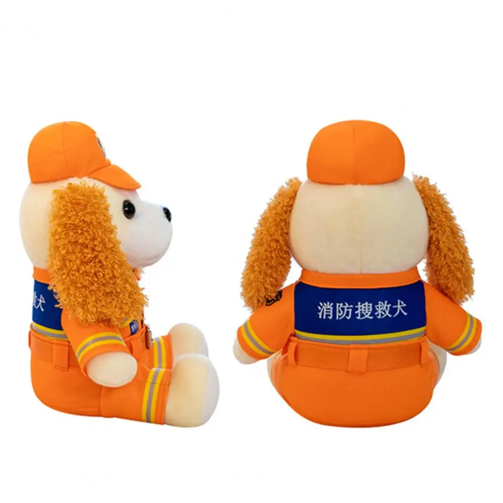 

Dog Plush Doll Firemen Dog Stuffed Plush Soft Pp Cotton Filled Rescue Puppy Doll with Clothes Hat Fuzzy Ears Home Decoration
