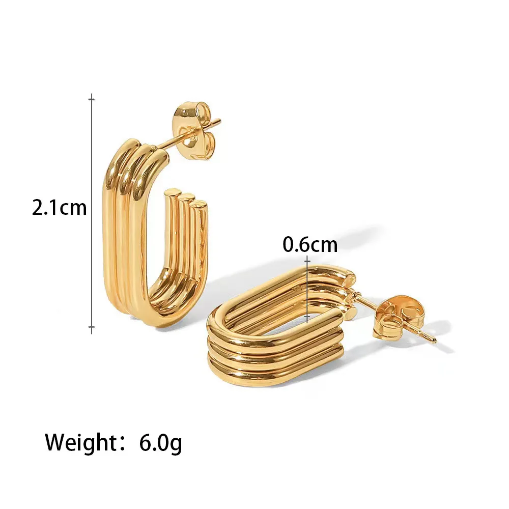 2025 New Trend Three-layer U-shaped Open Stainless Steel Dangle Earrings for Women 18k PVD Gold Plated Vintage Classic Jewelry