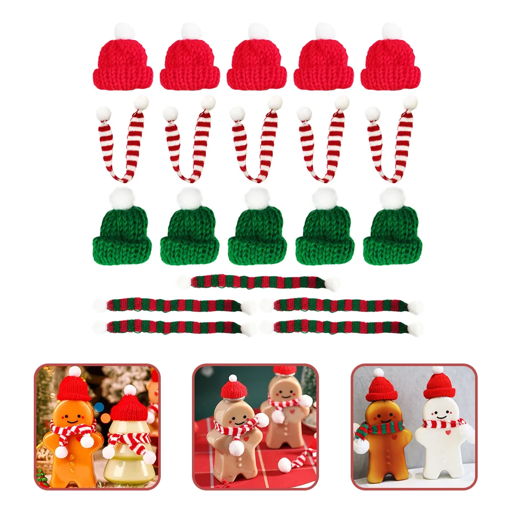 

Christmas Miniature Santa Hat Scarf Cup Bottles Decor Christmas Party Wool Cap Doll DIY Handmade Mobile Phone Case Decor