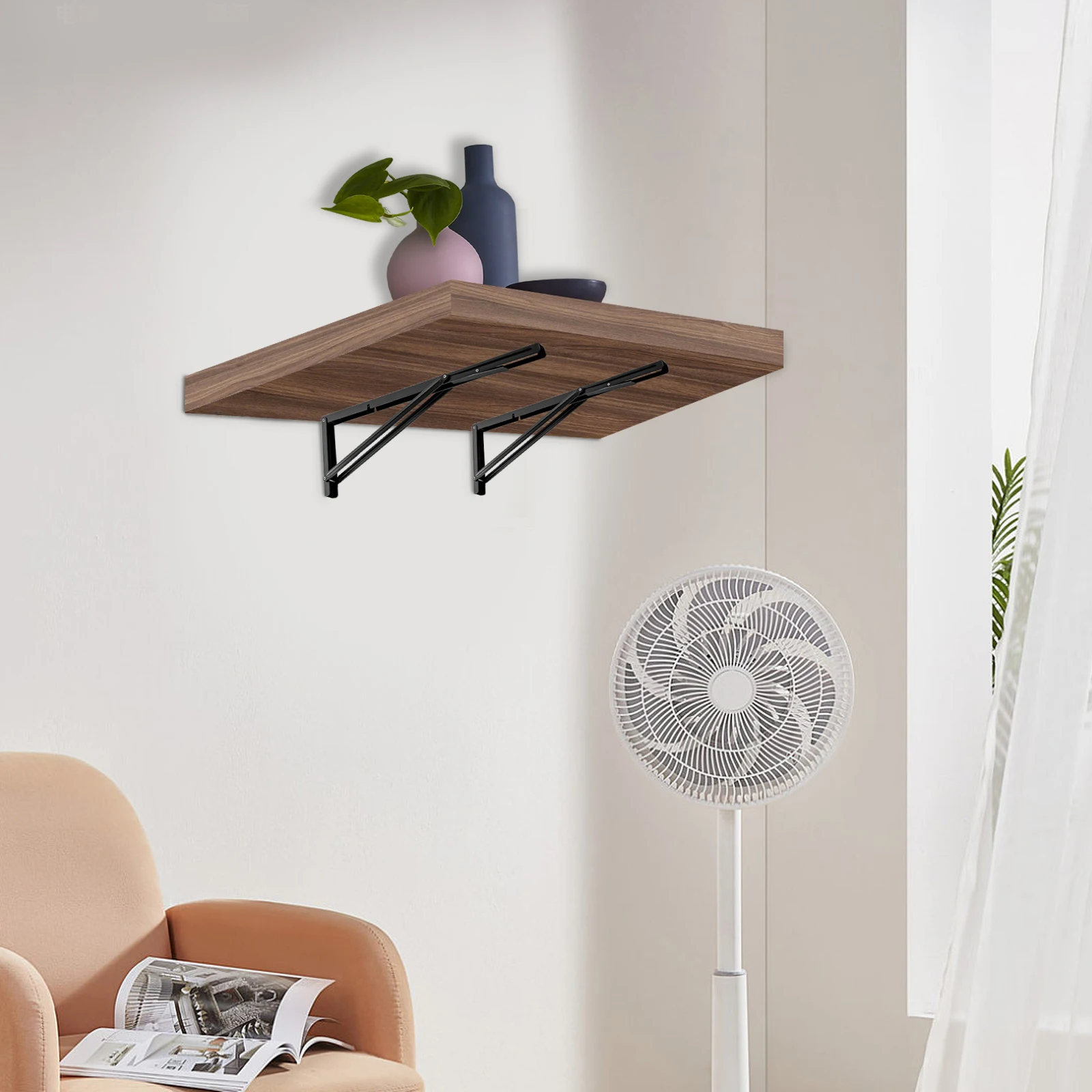 

Прочные складные кронштейны для полки, 2 шт., 24 дюйма, высокопрочные стальные настенные складные кронштейны для полки, максимальная нагрузка 330 фунтов