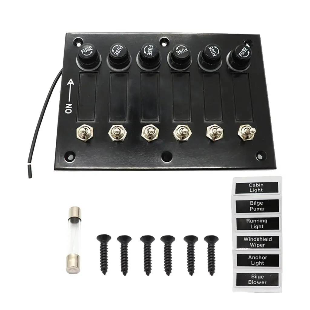 6 Gang Toggle/Rocker Switch Panel 5A Fuses DC 12/24V Marine Boat RV Yacht Camper Truck Trailer ABS Waterproof