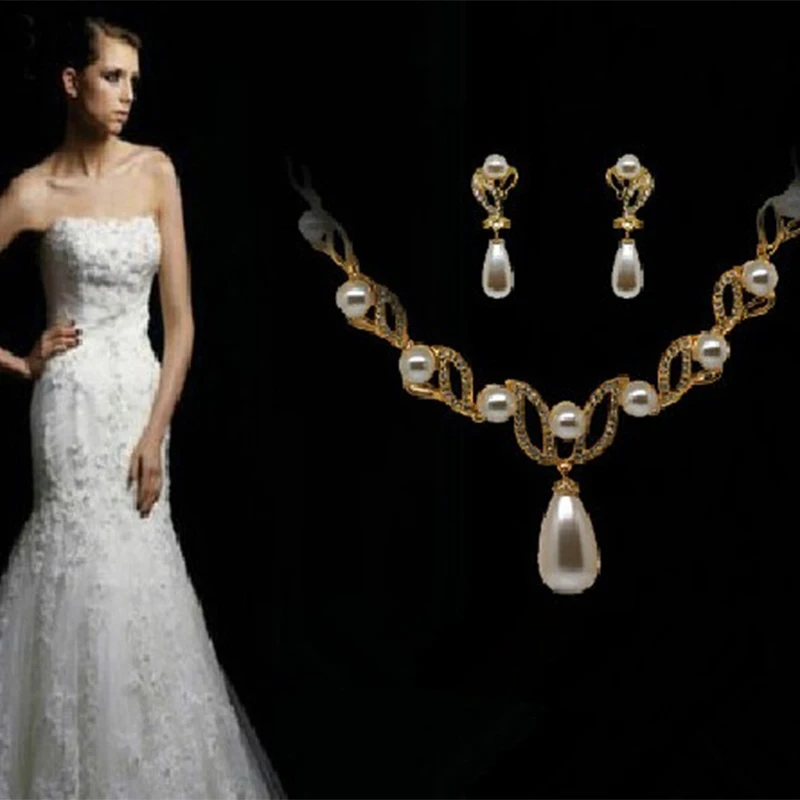 Wedding Accessories Bride Jewelry Sets Earring Necklace Jewelri Set With Pearl For Women Acero Inoxidable Joyeria Mujer New